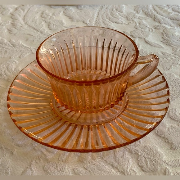Pink Depression Glass Cup and Saucer - Picture 5 of 9